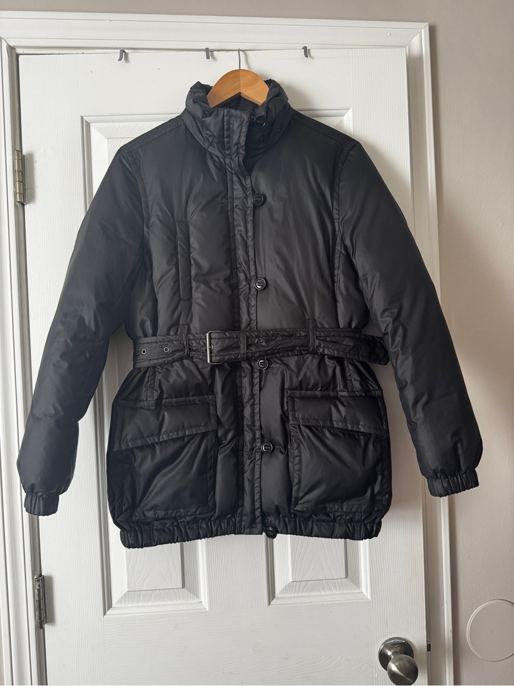 Club Monaco Down Puffer Coat Belted Black Small Petite *SEE DESCRIPTION*